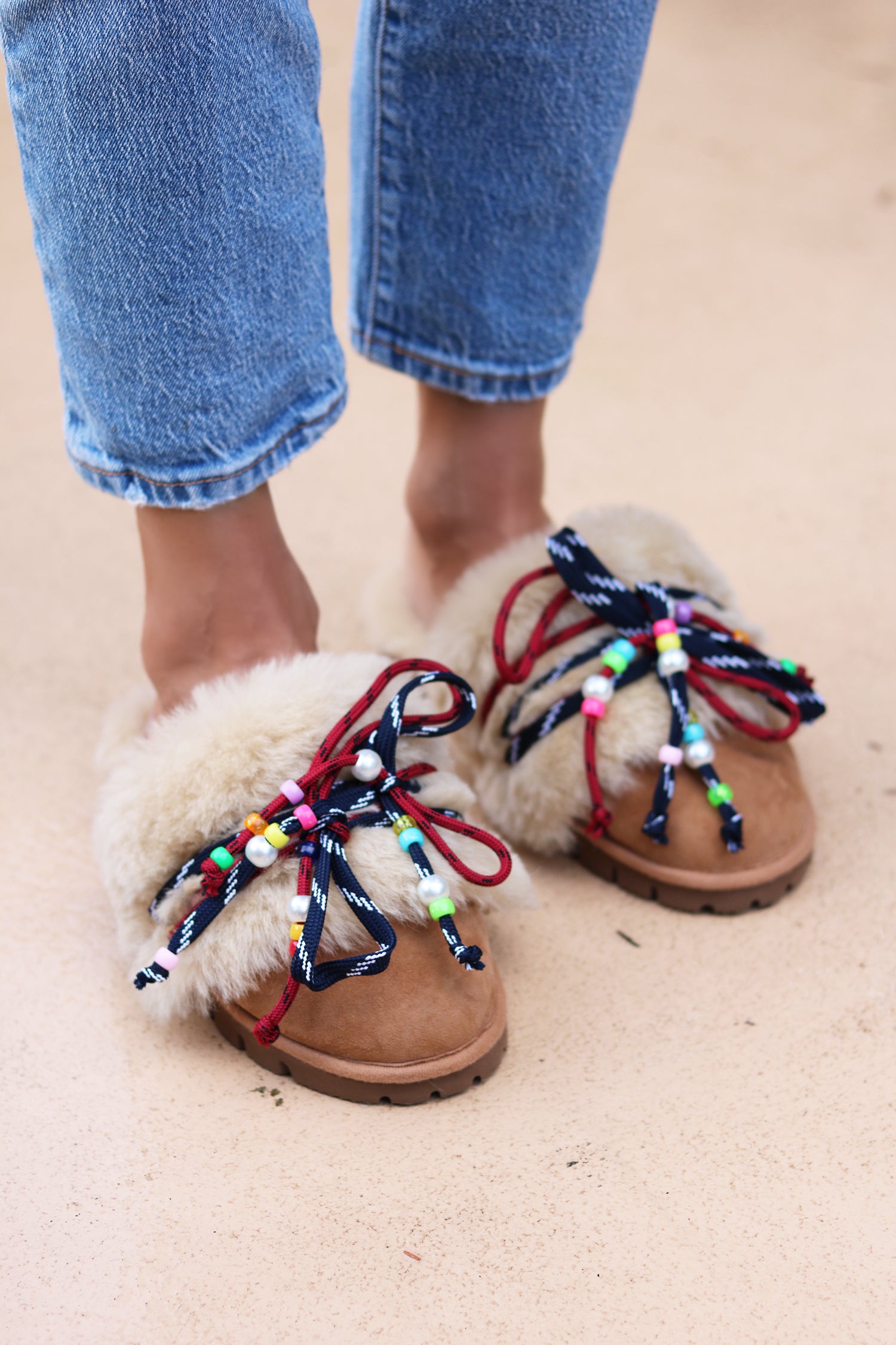 CARRIE NAVY, shearling mules