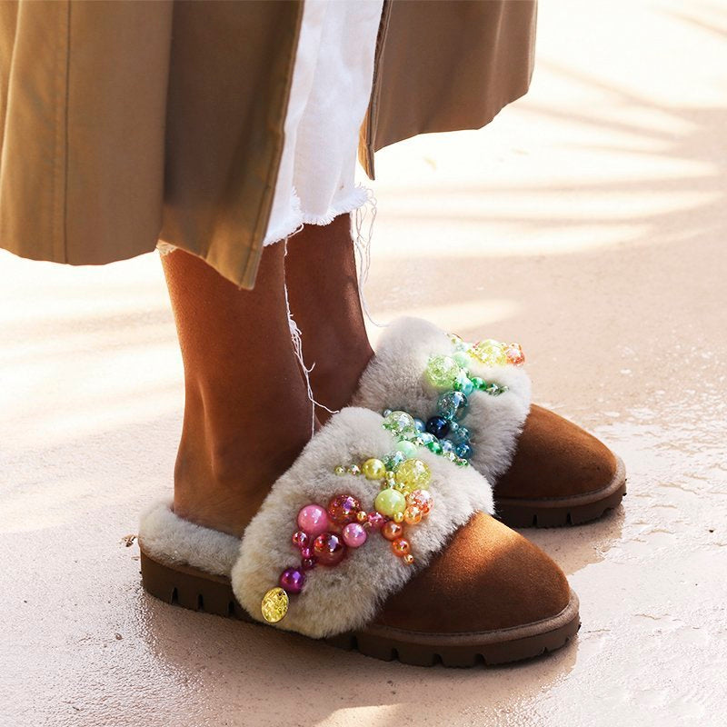 PINCTADA CLASSIC RAINBOW, the shearling mules
