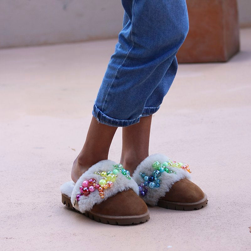 PINCTADA CLASSIC RAINBOW, the shearling mules