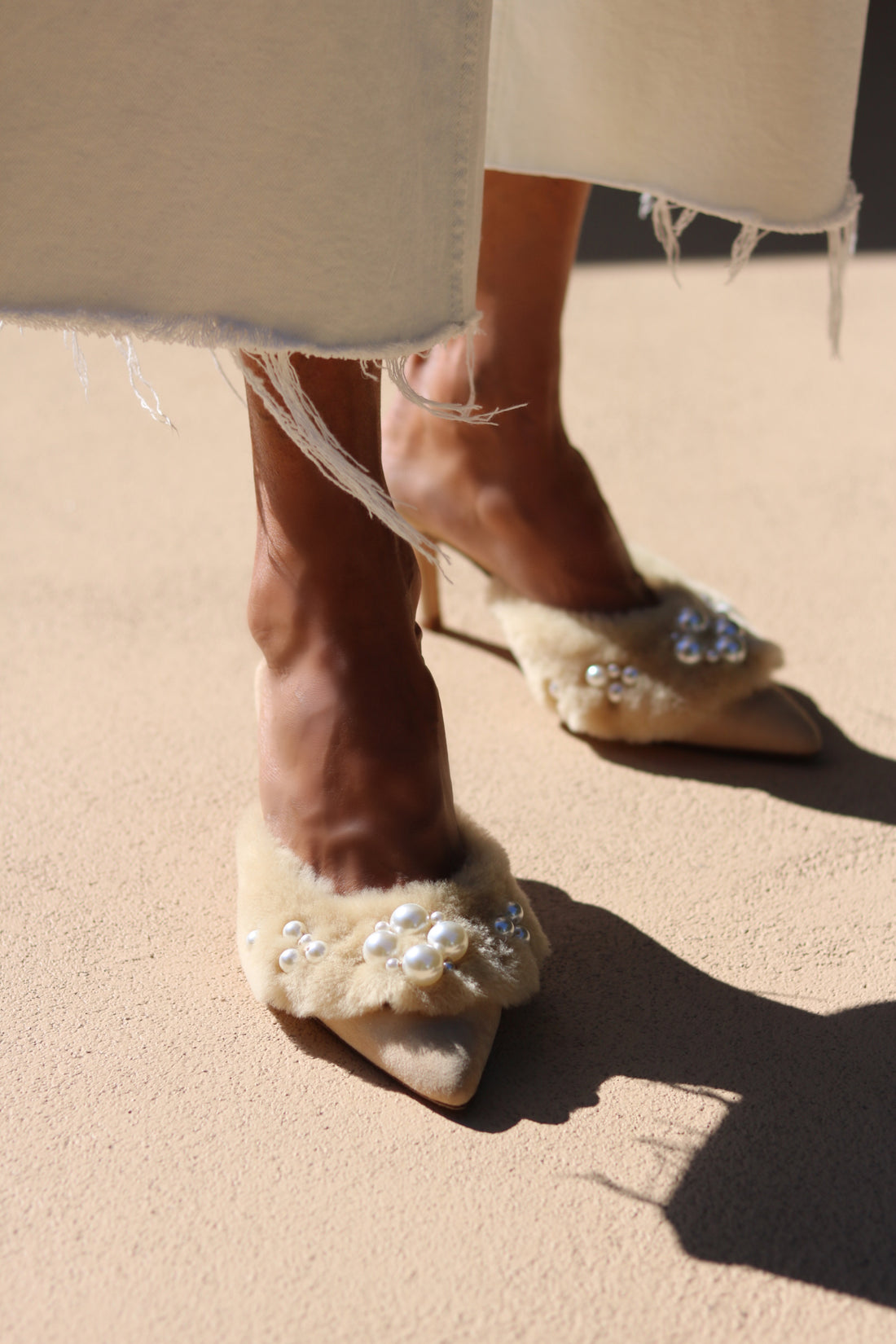 BELLA, SHEARLING PEARL MULES