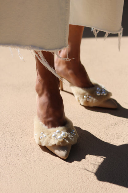 BELLA, SHEARLING PEARL MULES