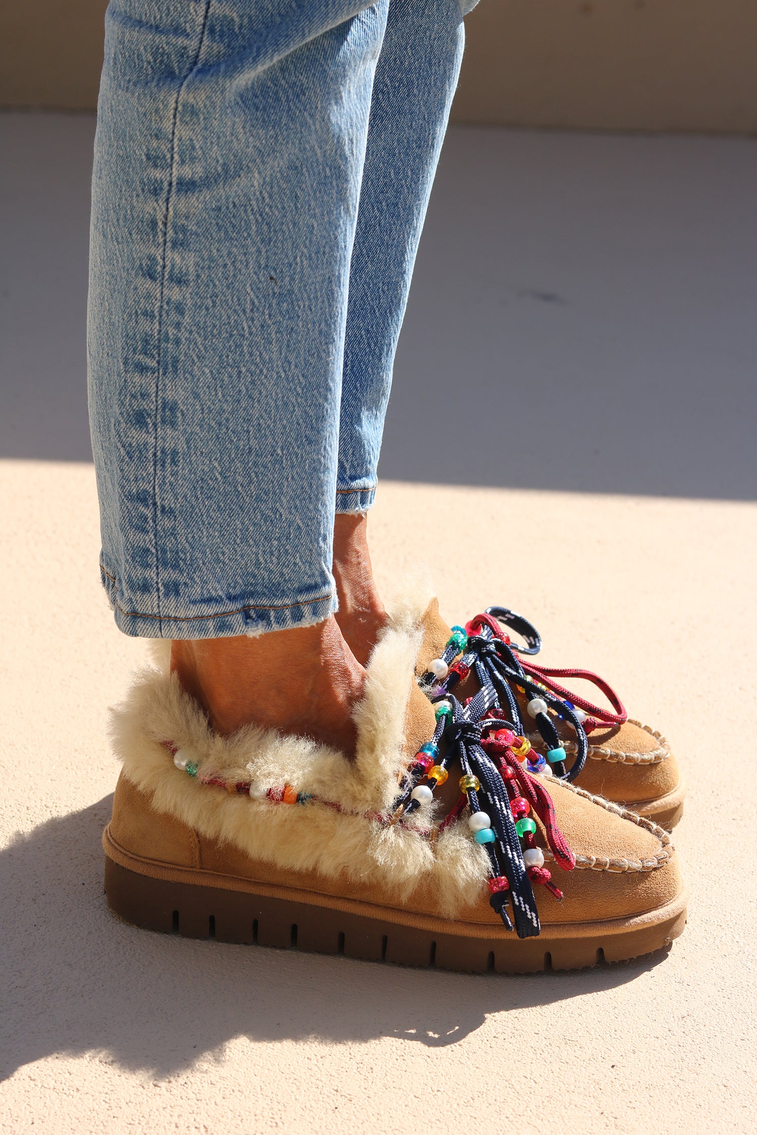 LOU, the shearling mocassins - tan