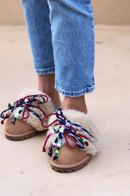 CARRIE NAVY, shearling mules
