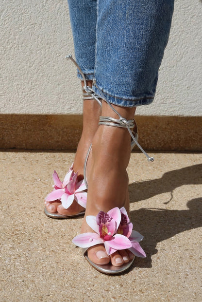 PRUDENCE SILVER, flower heels