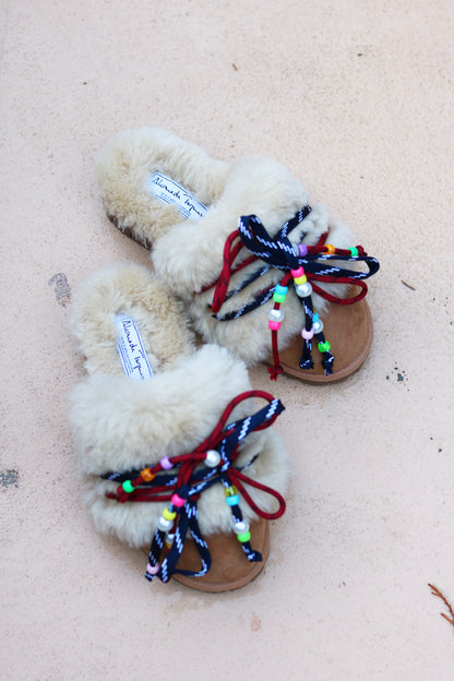 CARRIE NAVY, shearling mules