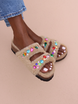 JASMIN MIMI CREAM, the shearling gem sandals