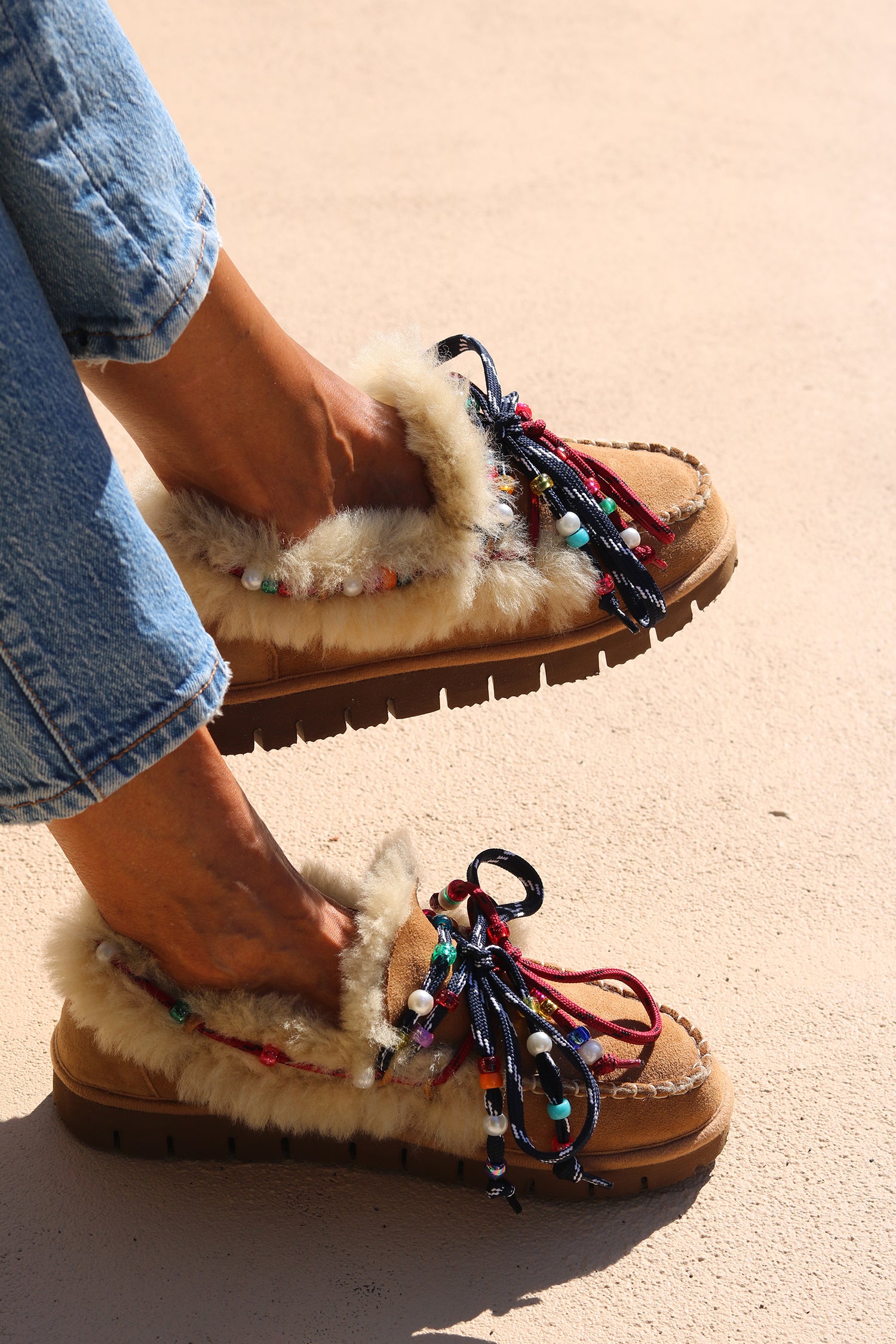 LOU, the shearling mocassins - tan