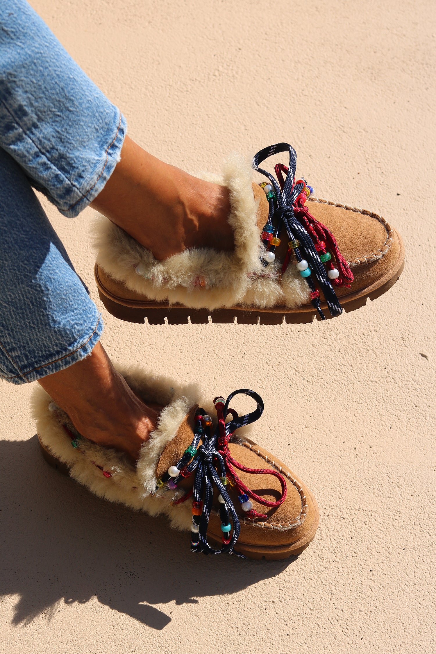 LOU, the shearling mocassins - tan