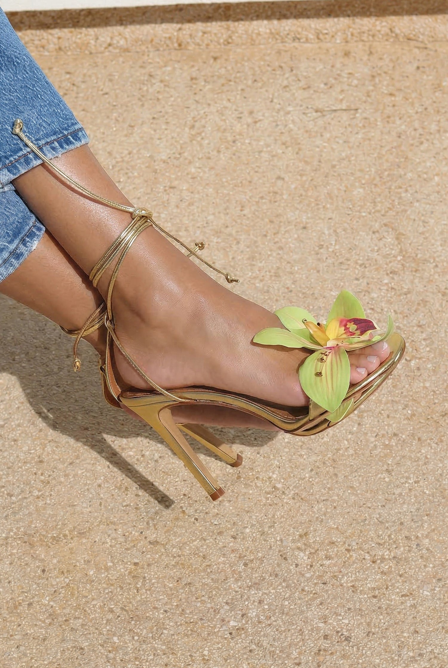 PRUDENCE GOLD, flower heels