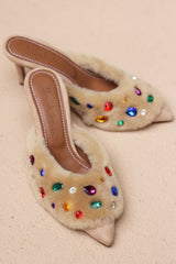 BELLA, die Shearling-Perlen-Mules