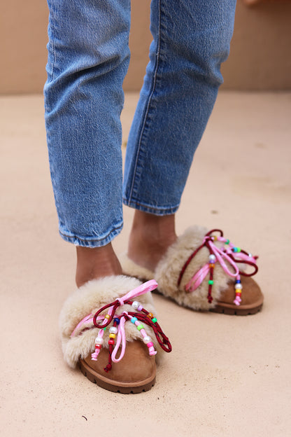 CARRIE PINK, shearling mules