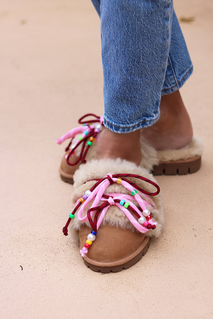 CARRIE PINK, shearling mules