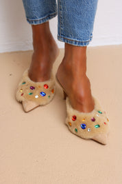 Jasmine Cream gem mules handmade in Portugal