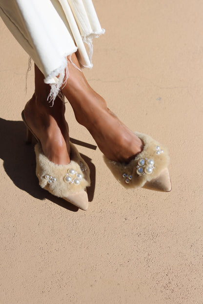 BELLA, SHEARLING PEARL MULES