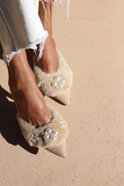 BELLA, SHEARLING PEARL MULES
