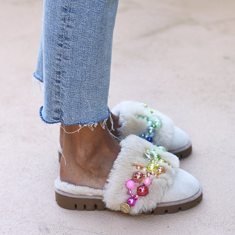 PINCTADA VANILLA RAINBOW, the shearling mules