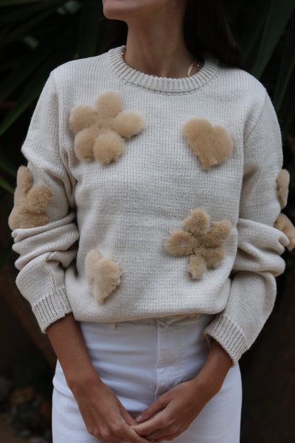 Cinnamon Shearling, Off-White Knit