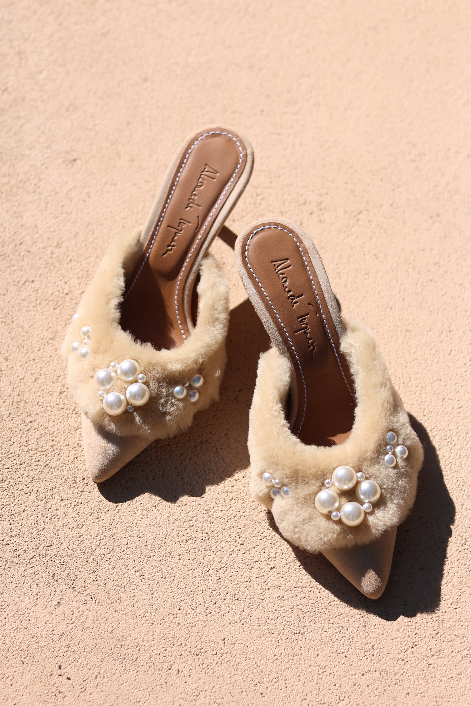 BELLA, SHEARLING PEARL MULES