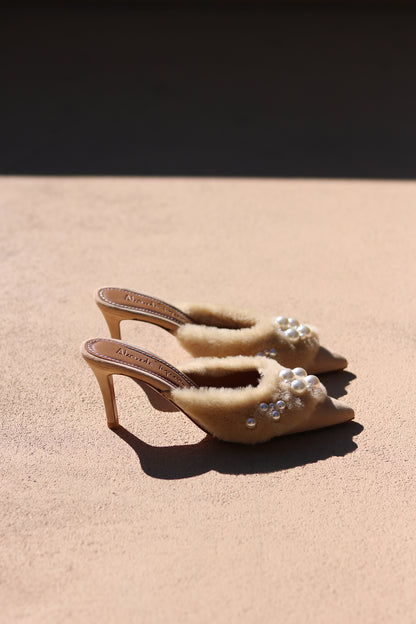 BELLA, SHEARLING PEARL MULES