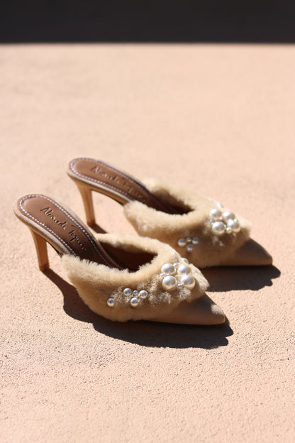 BELLA, SHEARLING PEARL MULES