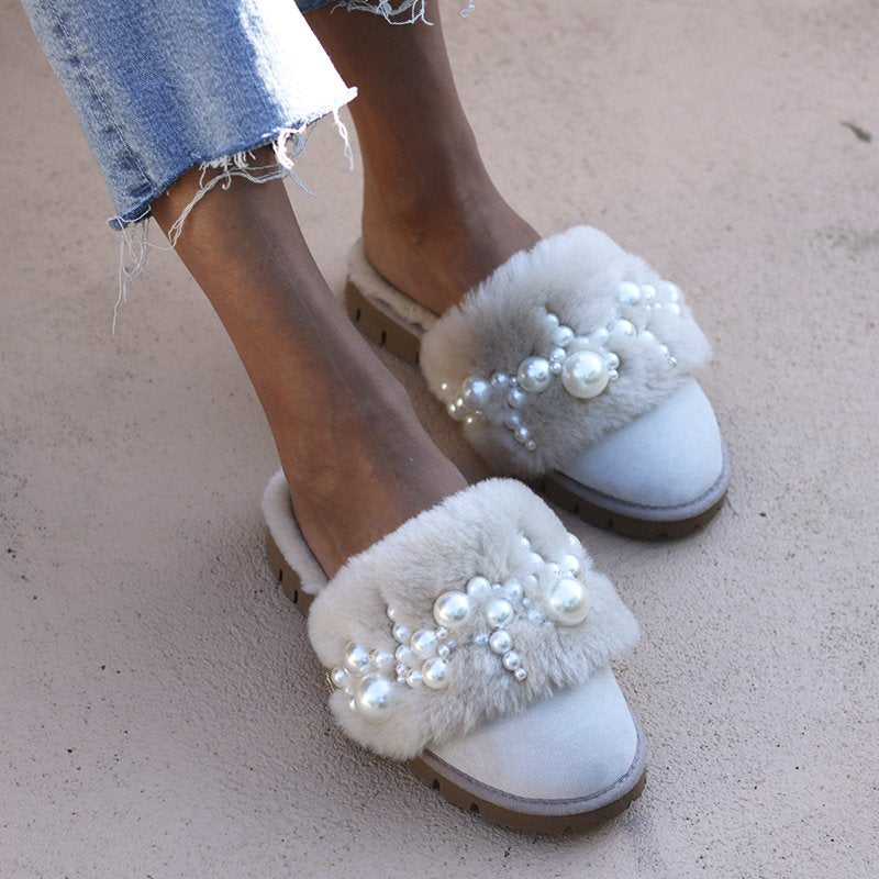 PINCTADA VANILLA PEARLS, the shearling mules