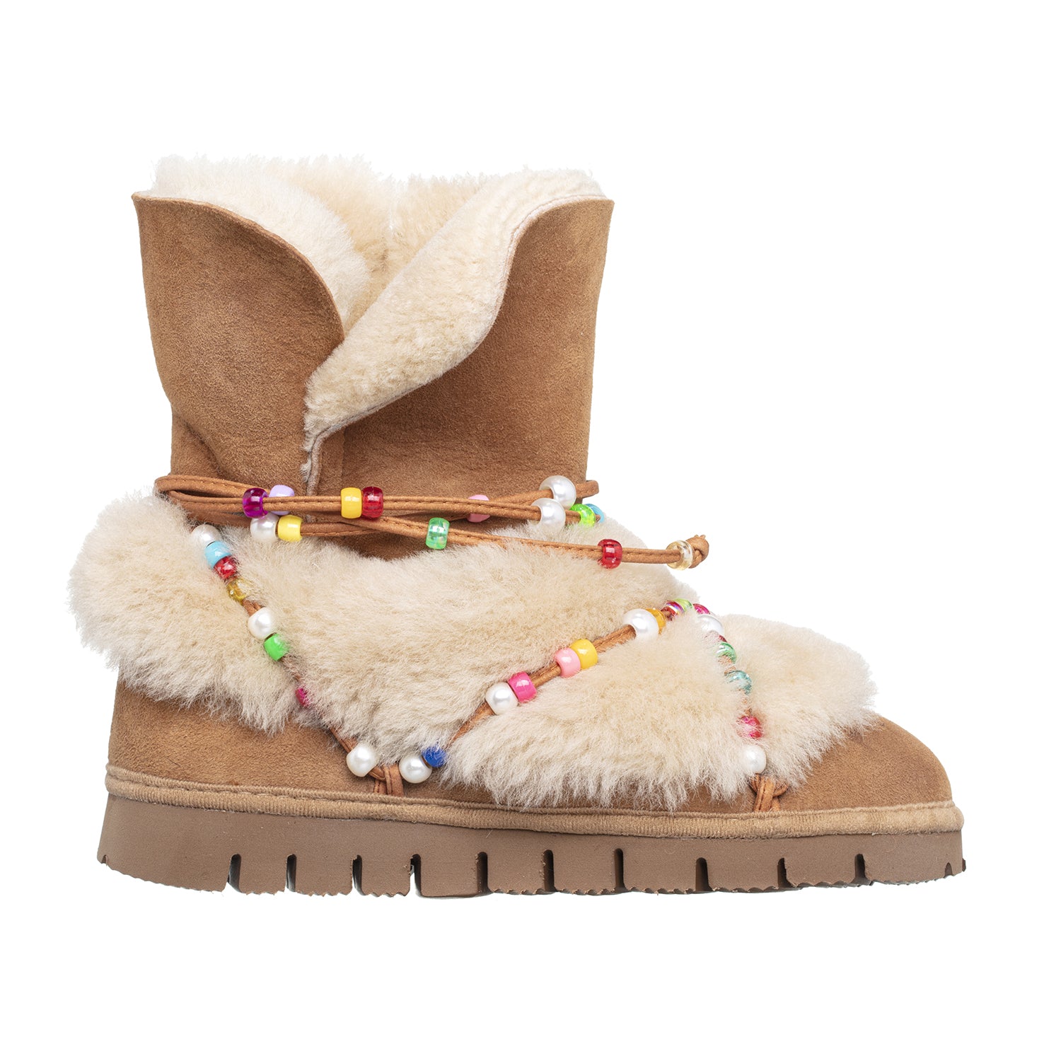 LEO RAINBOW BEADS, the shearling boots