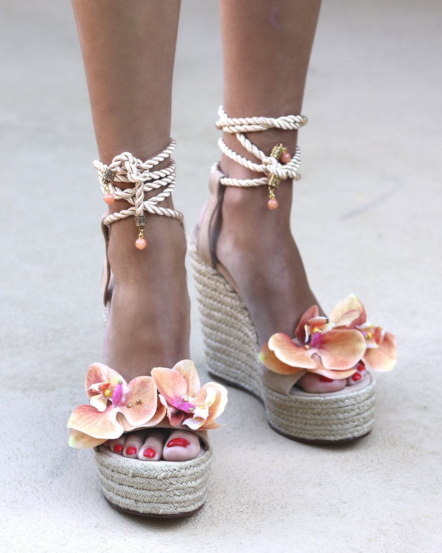 Octavia Flower Sandals – Wedges featuring elegant flower embellishments, handcrafted for comfort and style.