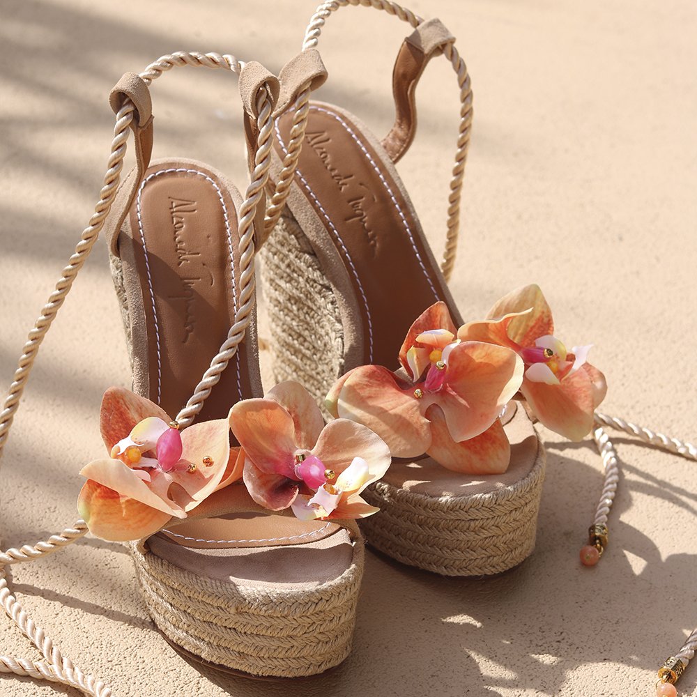 Octavia Flower Sandals – Wedges featuring elegant flower embellishments, handcrafted for comfort and style.