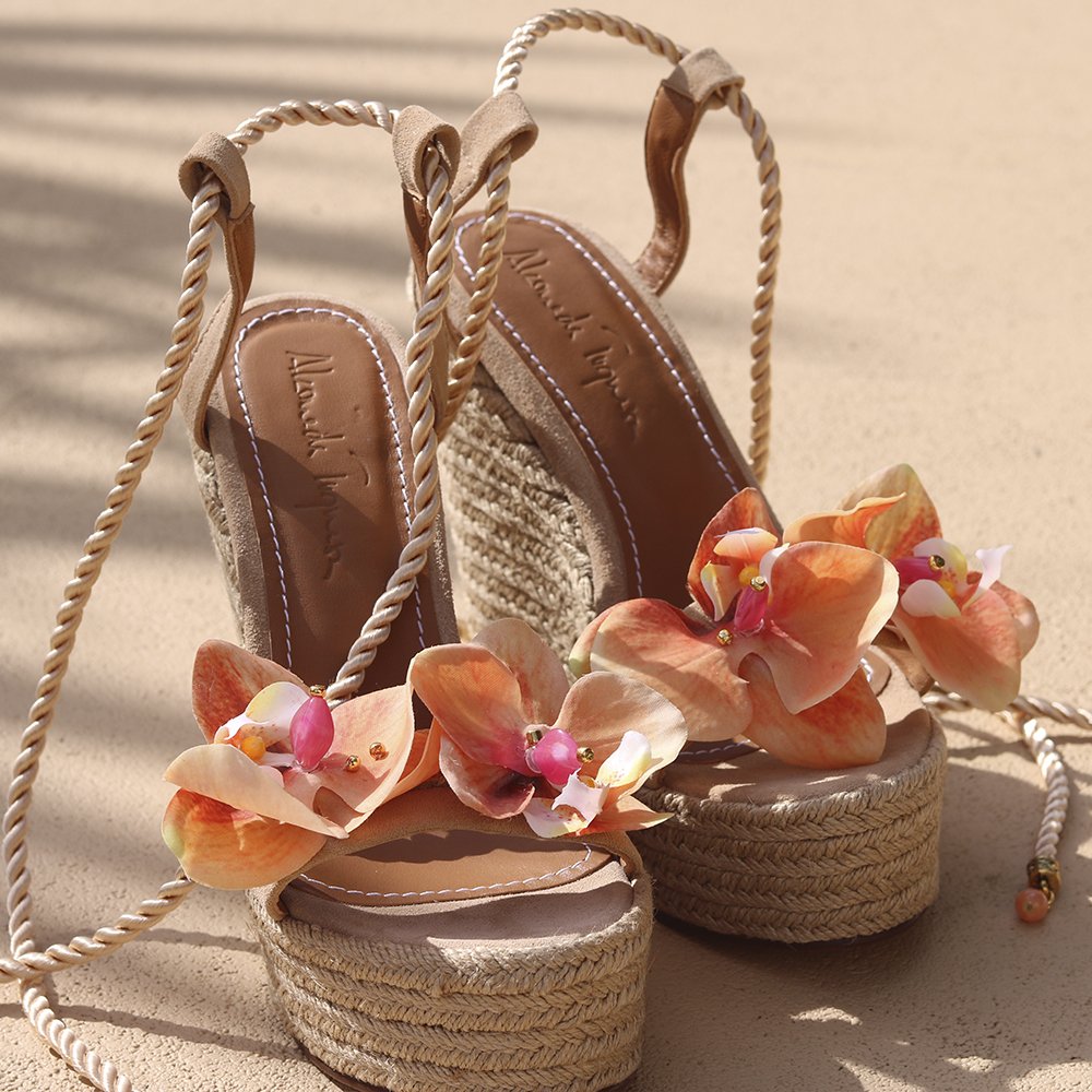 Octavia Flower Sandals – Wedges featuring elegant flower embellishments, handcrafted for comfort and style.