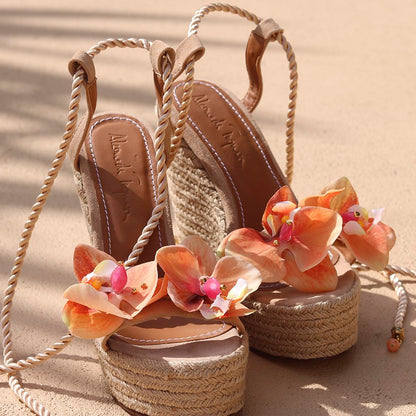 Octavia Flower Sandals – Wedges featuring elegant flower embellishments, handcrafted for comfort and style.