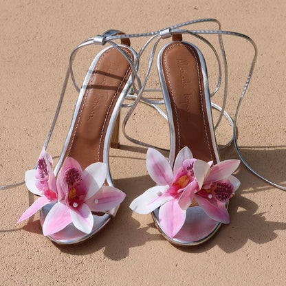 PRUDENCE, SILVER FLOWER HEELS